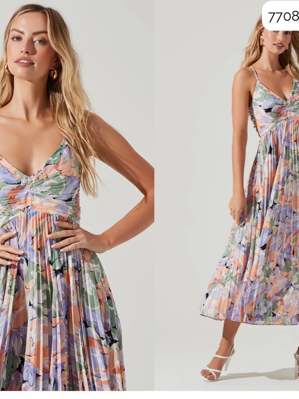 Astr Blythe Floral Plisse Midi Dress Coral lavender Pleated Midi SunDress Medium